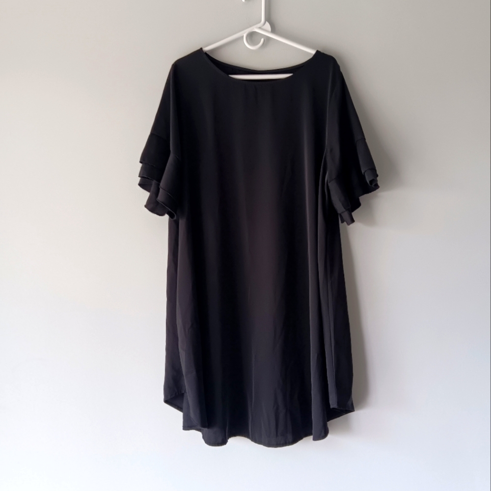 Shein Curve Short Flutter Sleeve A-Line Shift Dress Round Neck Black 1XL